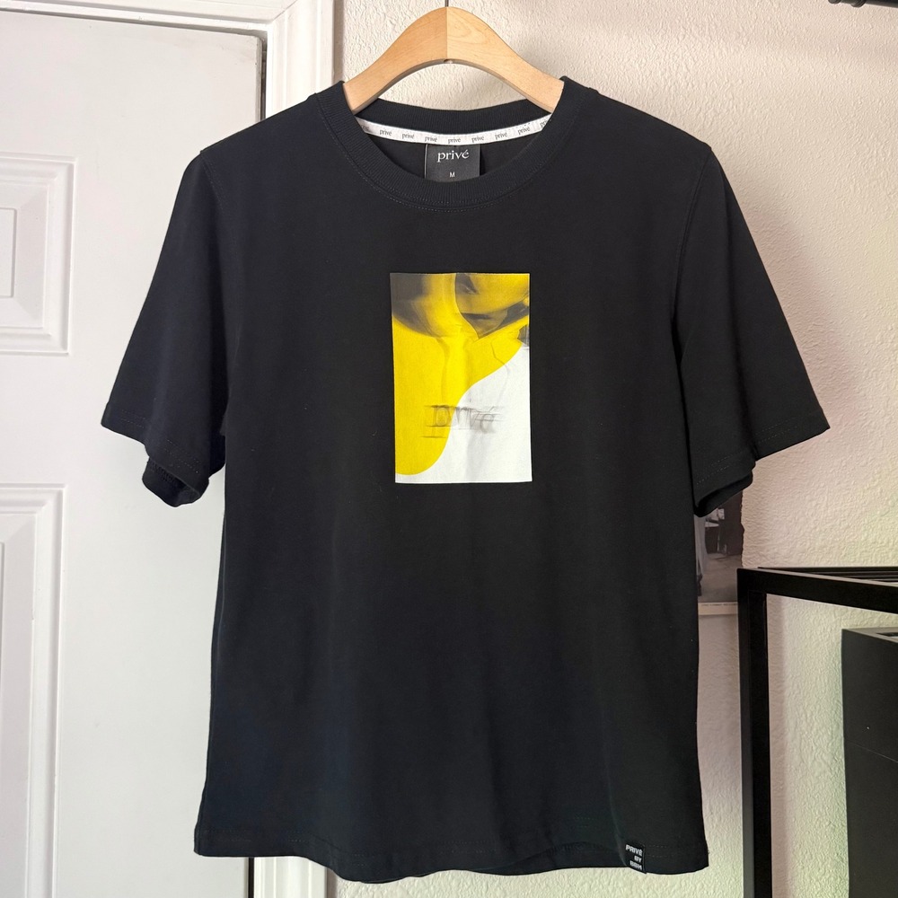 PRIVE black cotton crew neck graphic short sleeve tee t-shirt